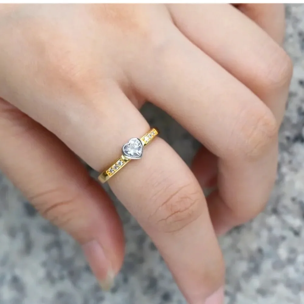 New 18k Yellow Gold Over Silver White Sapphire Heart Ring